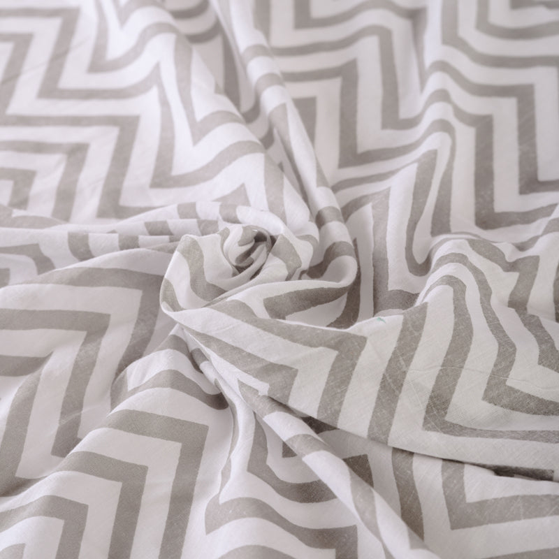 Grey and white Sheer printed fabric, chevron pattern, Geometrical print