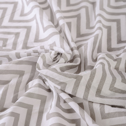 Grey and white Sheer printed fabric, chevron pattern, Geometrical print