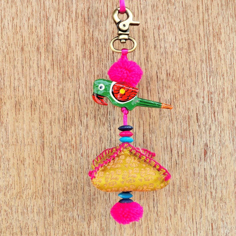 Multicolor parrot tassel, handmade, bag charm, tribal, bohemian, moroccan size 5.5&quot; or 14 cms