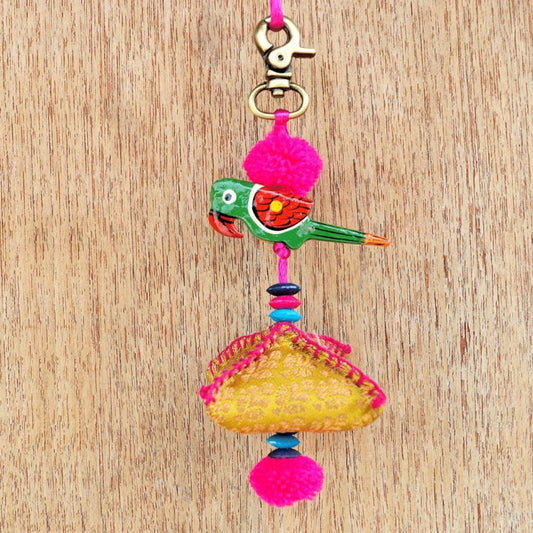 Multicolor parrot tassel, handmade, bag charm, tribal, bohemian, moroccan size 5.5" or 14 cms