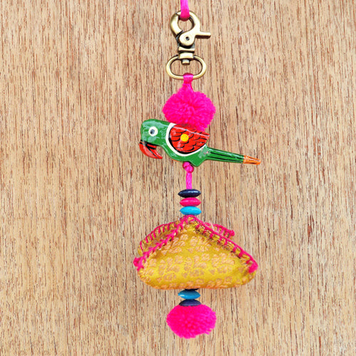 Multicolor parrot tassel, handmade, bag charm, tribal, bohemian, moroccan size 5.5" or 14 cms