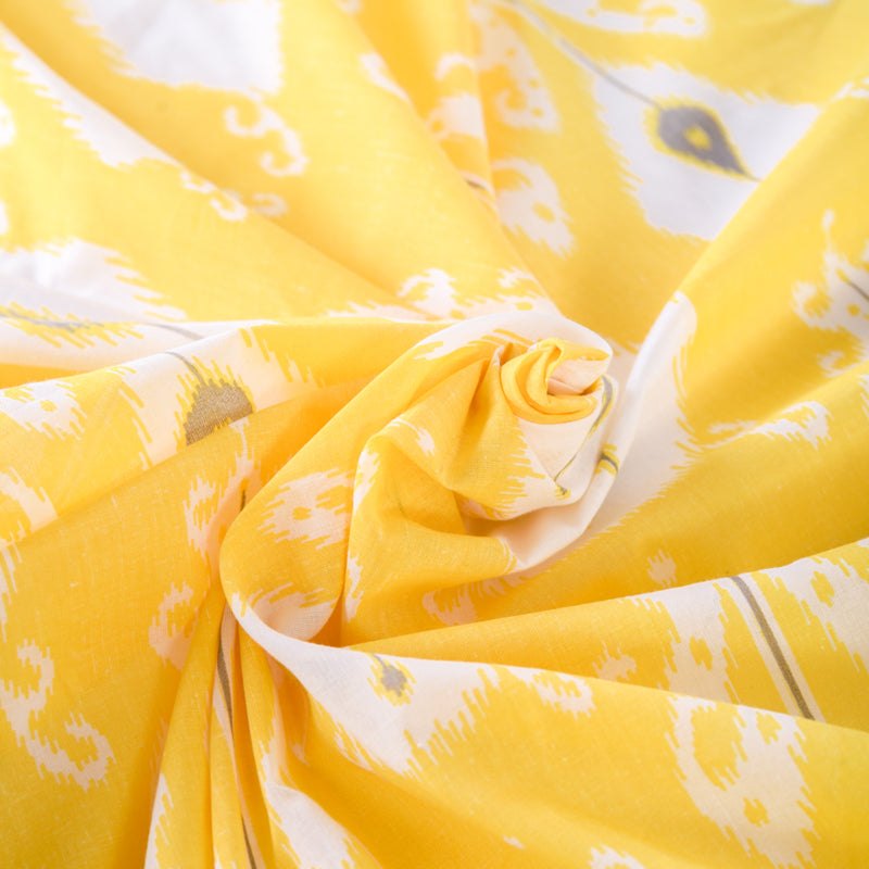 Yellow Ikat print sheer fabric, ikat pattern cotton fabric