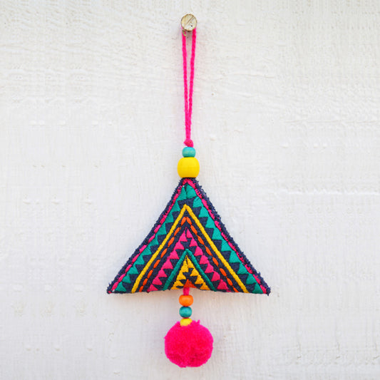 Multicolor triangle tassel, handmade, boho bag charm