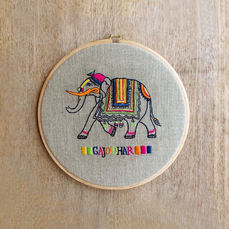 Hoops Wall Art - Flock collection - Gajodhar the Elephant on Hoop or wooden frame