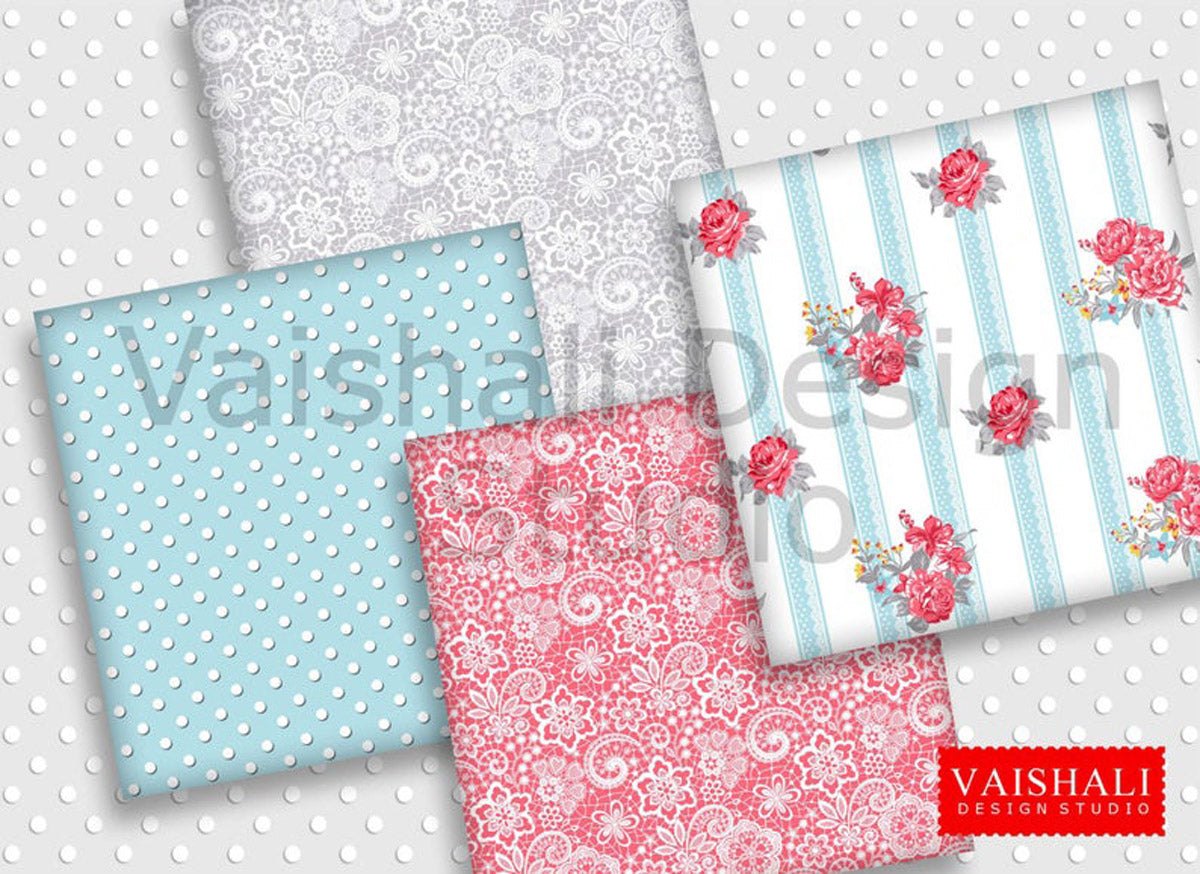 Shabby chic coasters - roses, dots, crochet pattern, printable coasters, set of 4 designs, 3.8"X3.8"