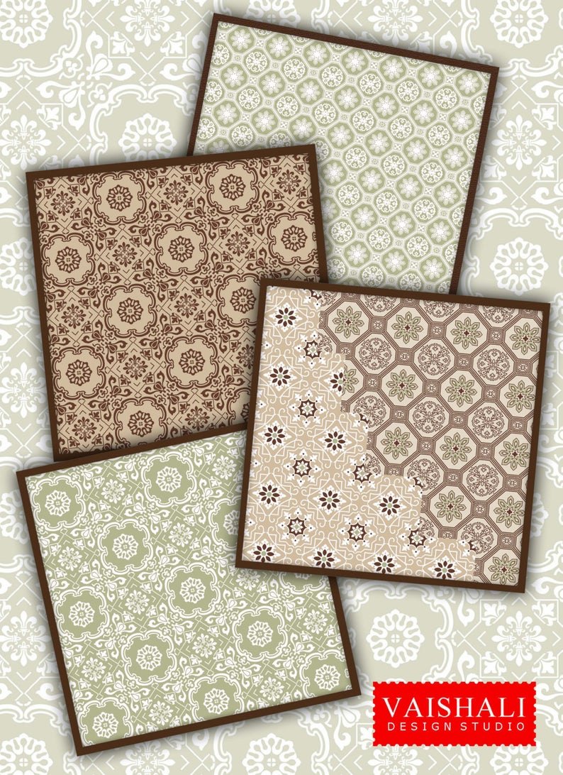 Tile pattern, printable coasters, set of 4 designs, 3.8"X3.8"