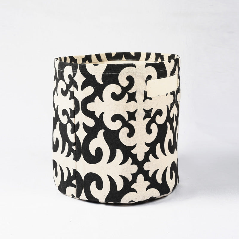 Canvas storage basket, shyrdak print in black and white, sizes available