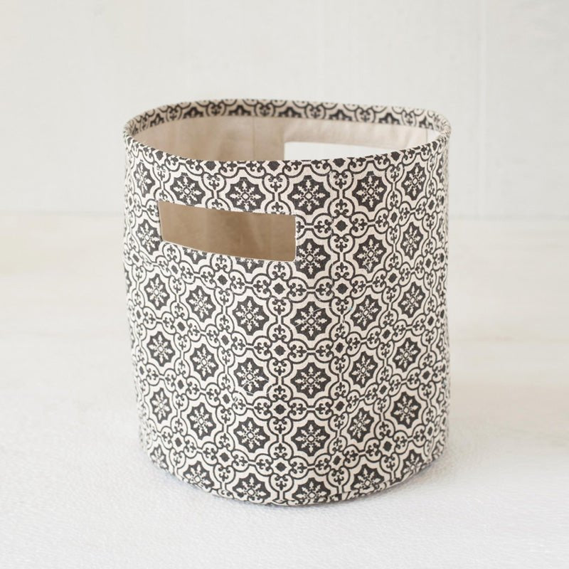 Canvas storage basket, tile print in black and white, sizes available