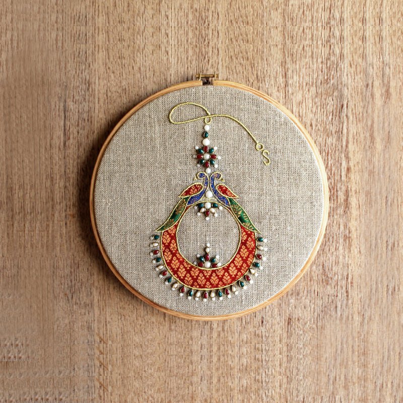 ROYAL TEEKA - Indian jewellery wall art, embroidery and applique in hoop OR wooden frame