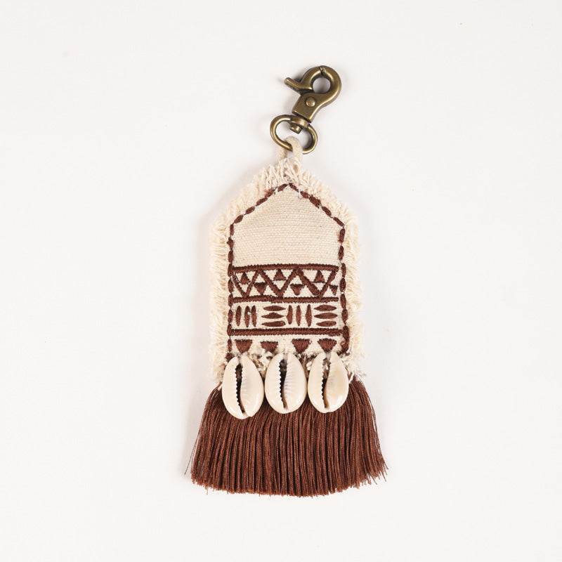 Tribal tassel, handmade, boho bag charm, gypsy charm with cowrie