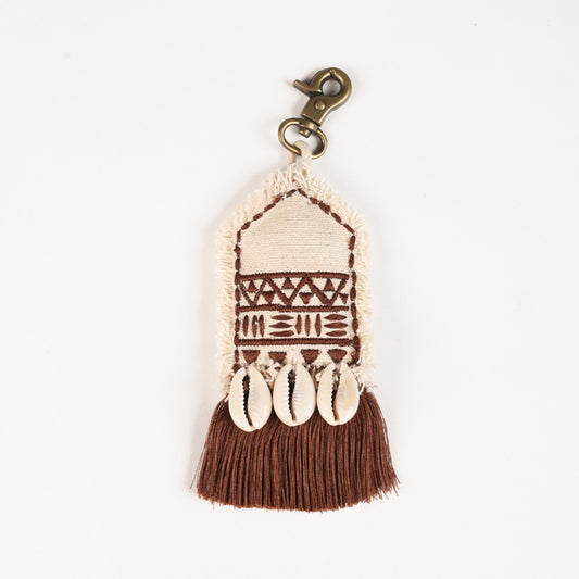 Tribal tassel, handmade, boho bag charm, gypsy charm with cowrie