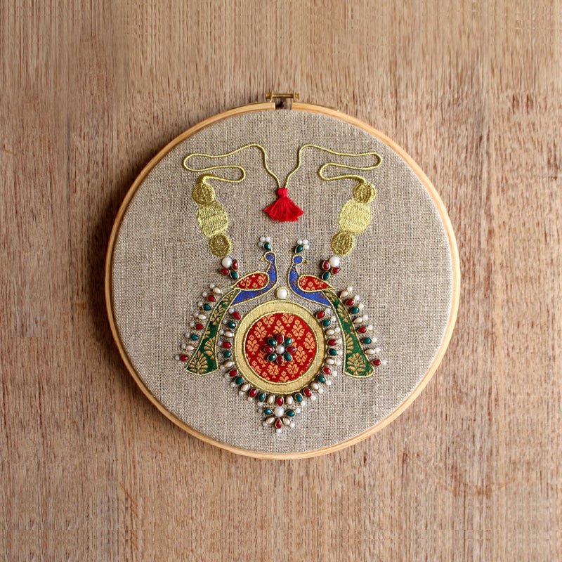 NECKLACE royal Indian jewellery wall art, embroidery and applique in hoop OR wooden frame