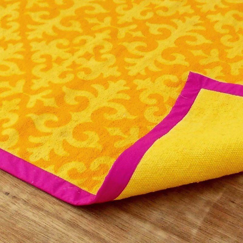 Cotton Rug- Shyrdak - Yellow Moroccan print cotton rug