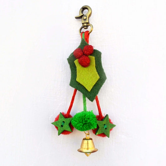 Christmas ornament, holly leaves, tassel, handmade, holiday charm