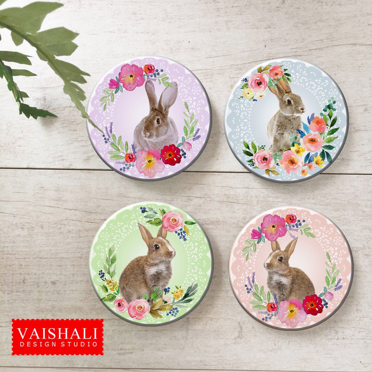Easter coasters, floral, lace-watercolor, printable coasters, set of 4 designs, 4 x 4 inch diameter