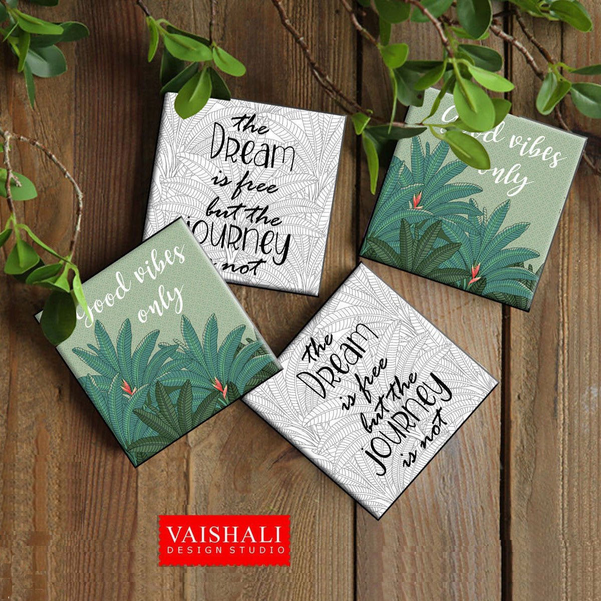 Pichwai art, botanical print, inspirational quotes, printable coasters, set of 4 designs, 3.8"X3.8"
