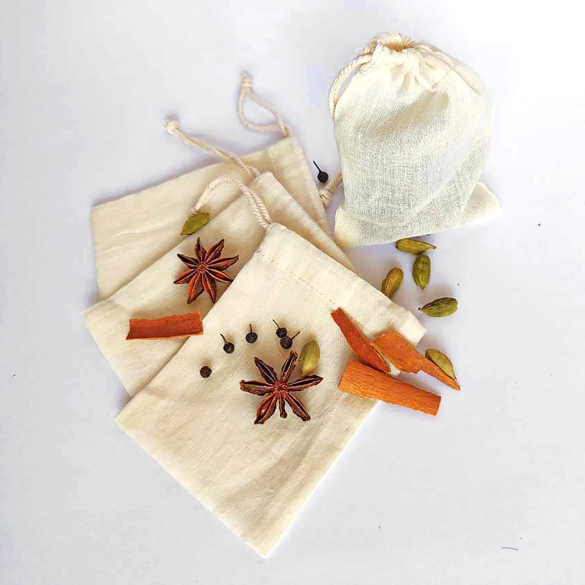 3"X 4" Pure Cotton Spice Pouch, Biodegradable and Reusable Premium Quality Muslin Drawstring Bag