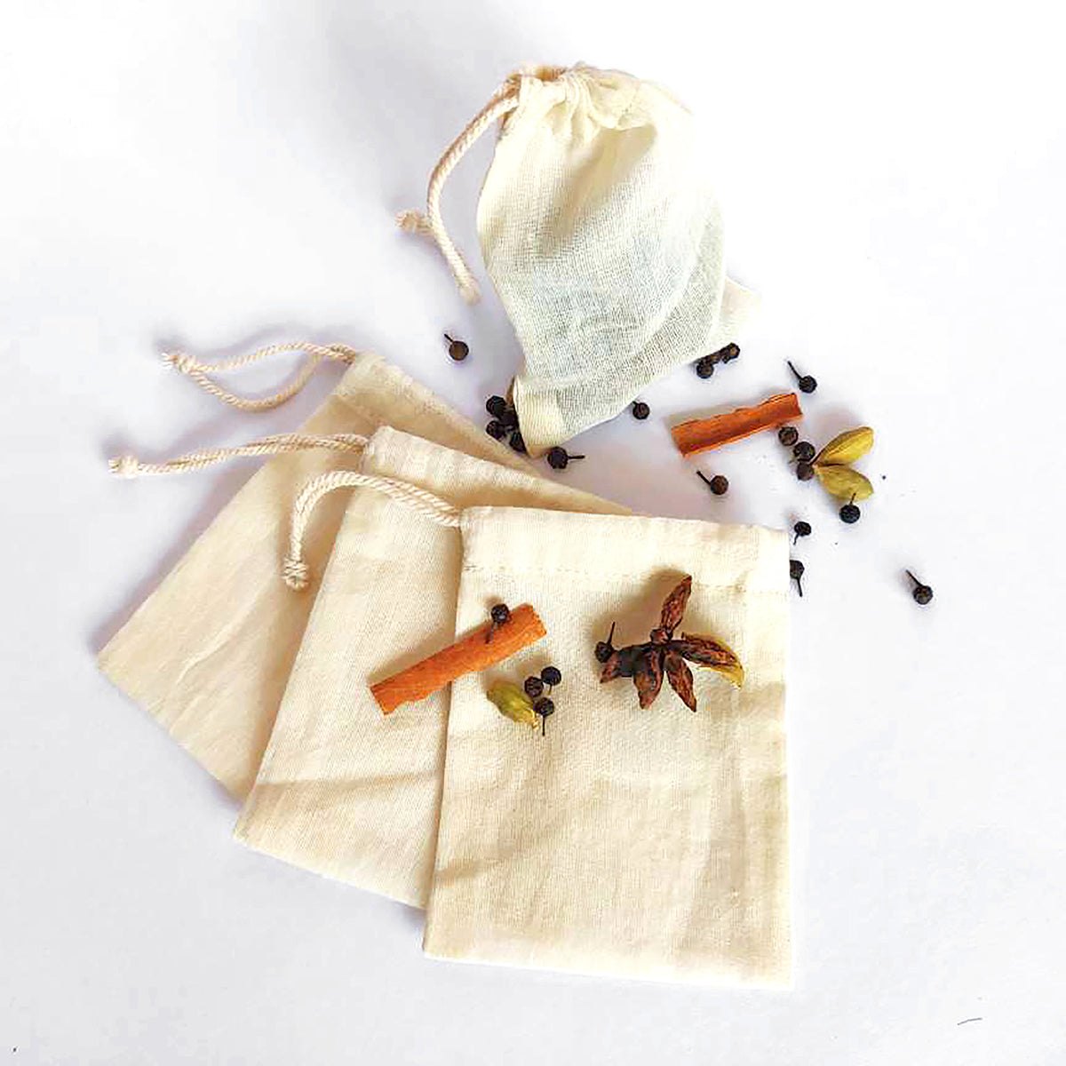 3"X 4" Pure Cotton Spice Pouch, Biodegradable and Reusable Premium Quality Muslin Drawstring Bag