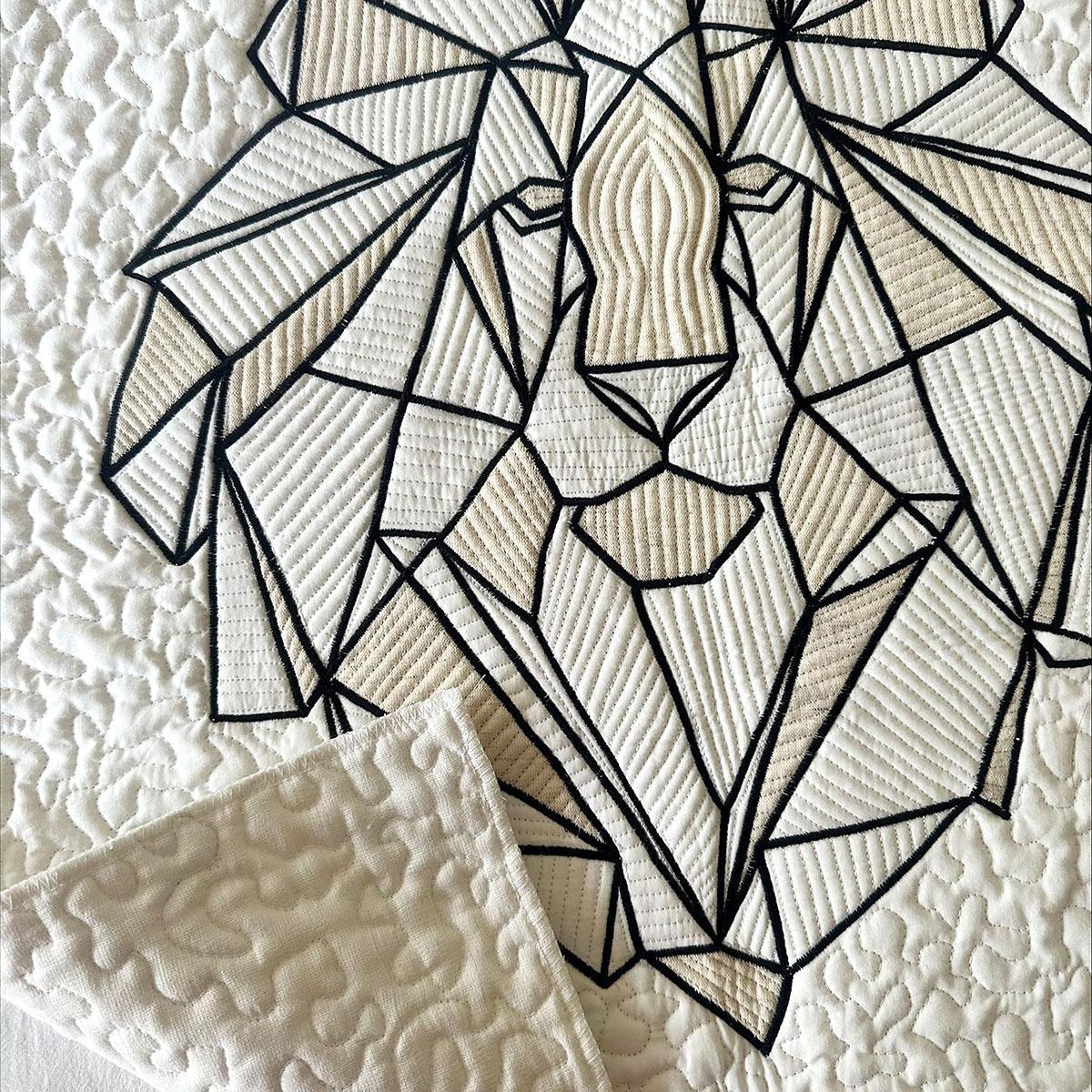 Quilted Textile WALL ART, Lion geometrical pattern, Neutral colours, 20X26 inches