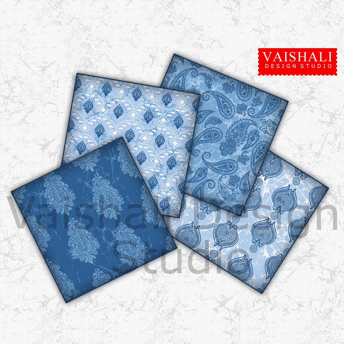 Batik texture with block print coasters, set of 4 designs, 3.8"X3.8"