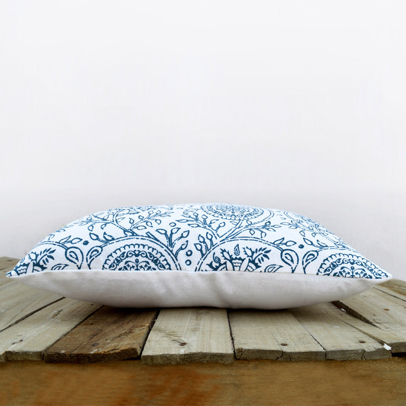 Kalamkari print, indigo pillow cover, blue cotton cushion cover