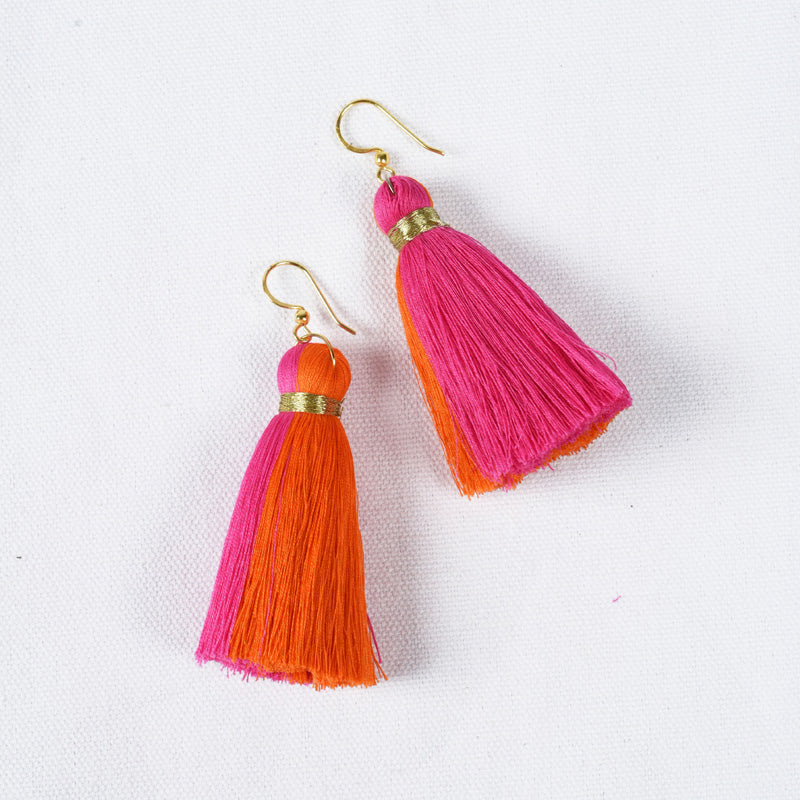 Tassel earring, two colour, Boho jewelry, threader earrings, tribal earrings, danglers