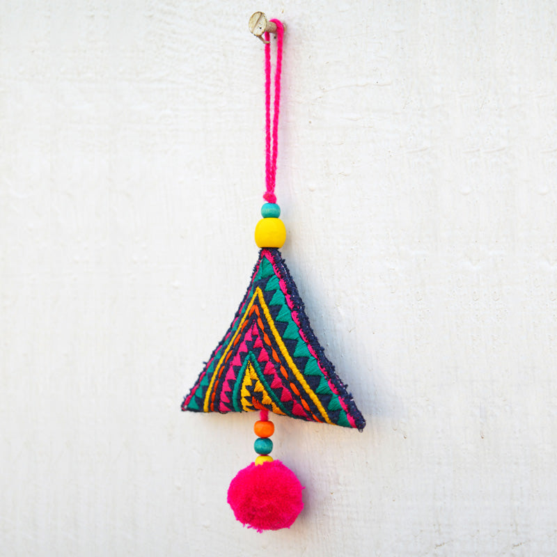 Multicolor triangle tassel, handmade, boho bag charm