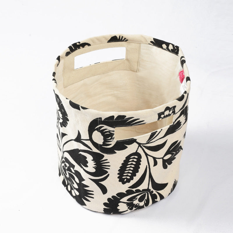 Storage basket, cotton canvas fabric, floral print, black and white, sizes available