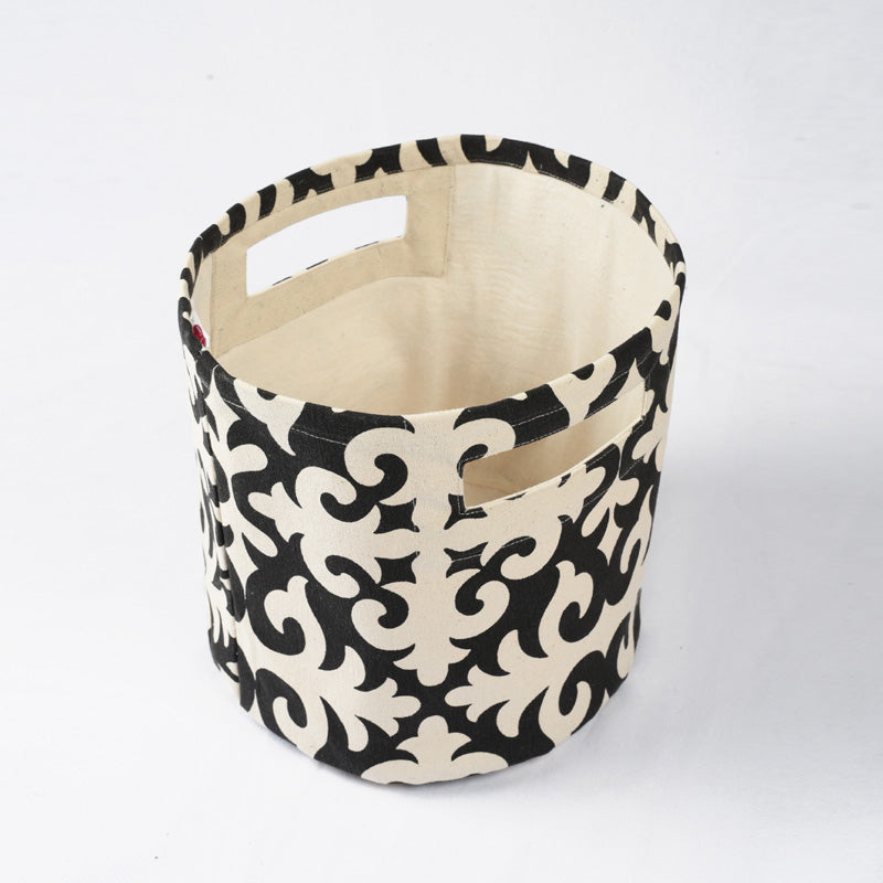 Canvas storage basket, shyrdak print in black and white, sizes available