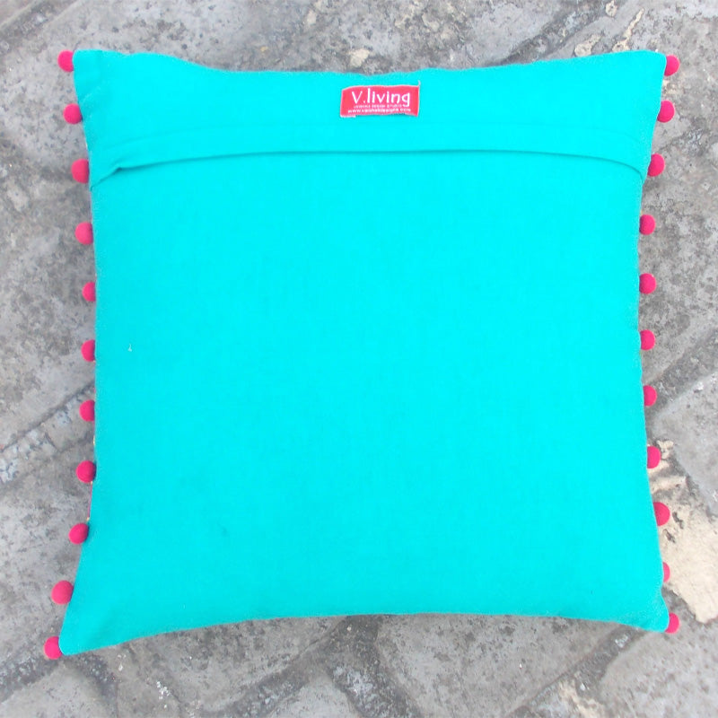 Stylized Floral Aqua - Embroidered Cushion Cover