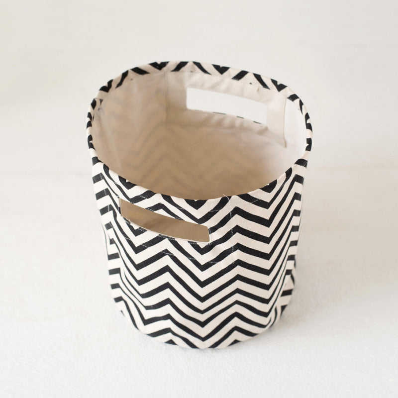 Canvas basket, chevron print, black and white, storage basket, fabric bin, sizes available