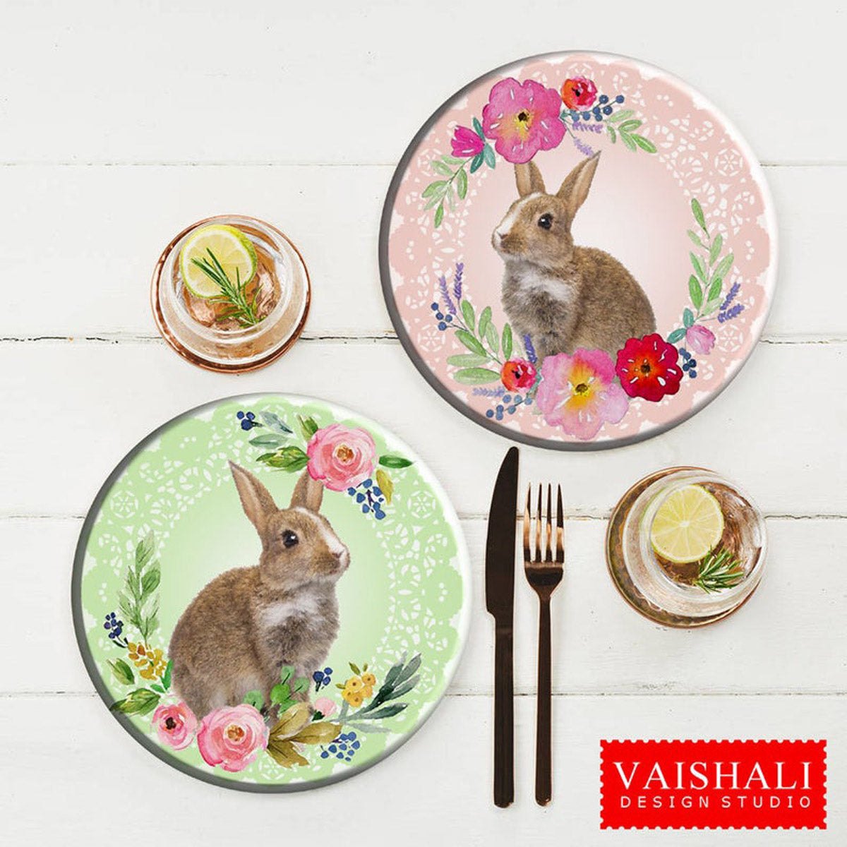 Easter coasters, floral, lace-watercolor, printable coasters, set of 4 designs, 4 x 4 inch diameter