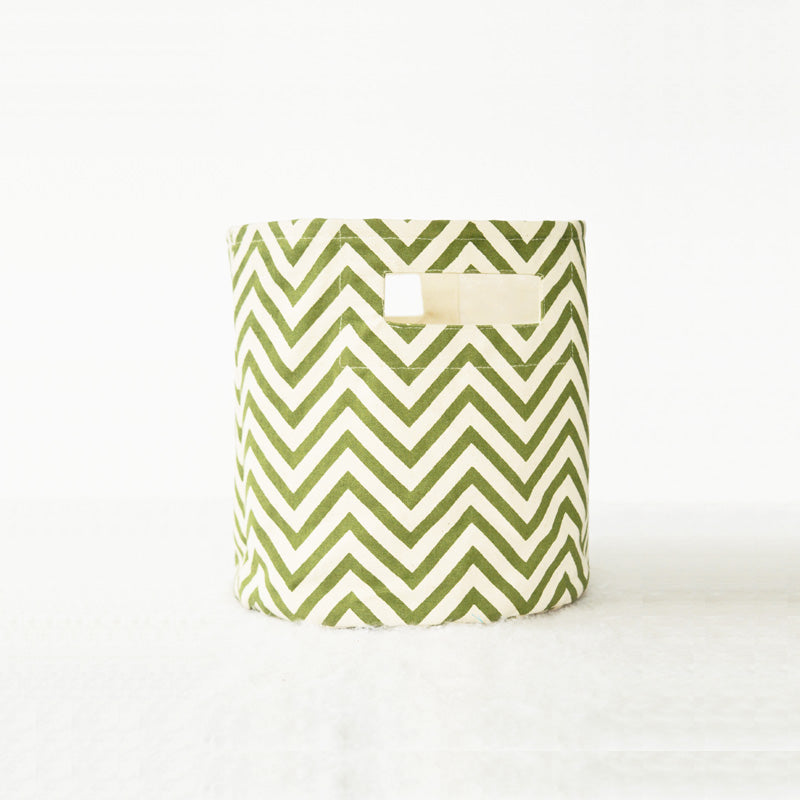 Green Canvas basket, chevron print, storage basket, fabric bin, sizes available