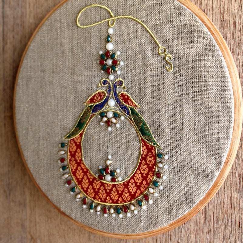 ROYAL TEEKA - Indian jewellery wall art, embroidery and applique in hoop OR wooden frame