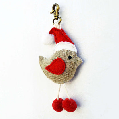 Christmas ornament, bird with cap, handmade tassel, holiday charm