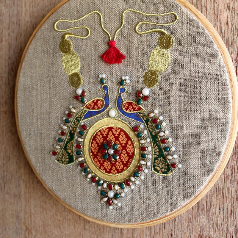 NECKLACE royal Indian jewellery wall art, embroidery and applique in hoop OR wooden frame