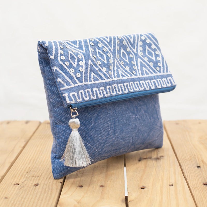 Chalkboard - Denim blue foldover clutch