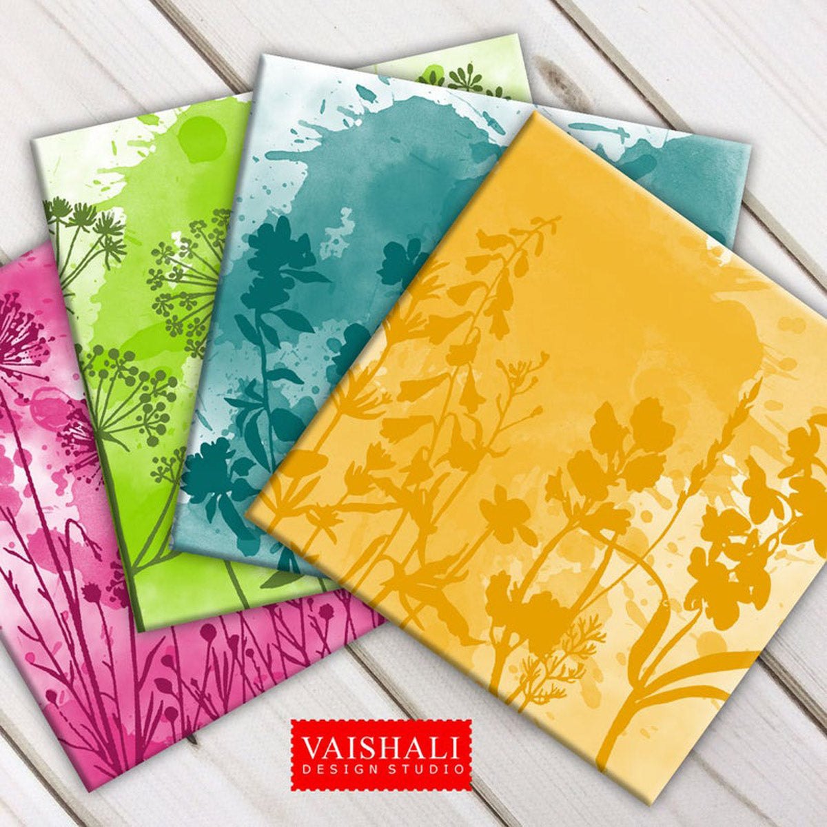 Monochromatic texture,floral silhouette, printable coasters, set of 4 designs, 3.8" x 3.8"