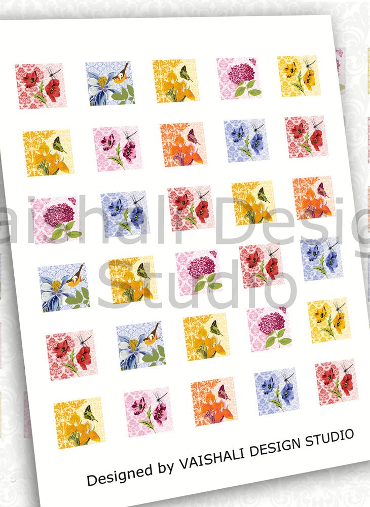 Tuscan florals, square pendants, digital downloads, 1X1 inch