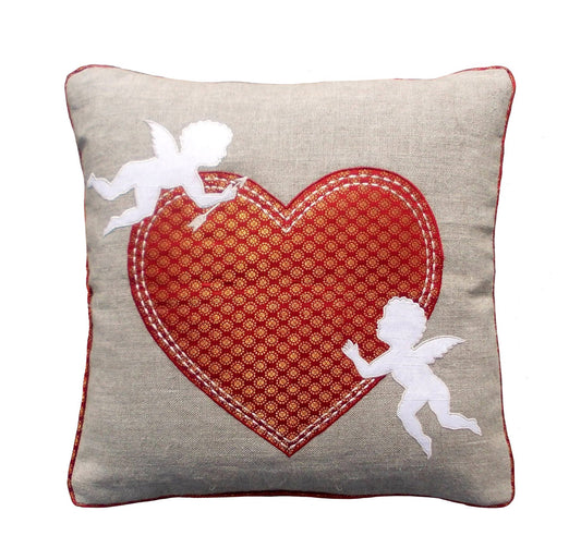 Valentine pillow cover, heart & Cupid motif