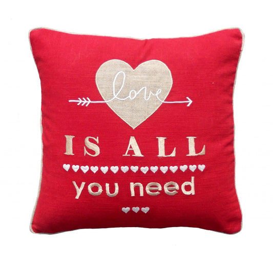 Valentine pillow cover, heart motif, red and linen combination