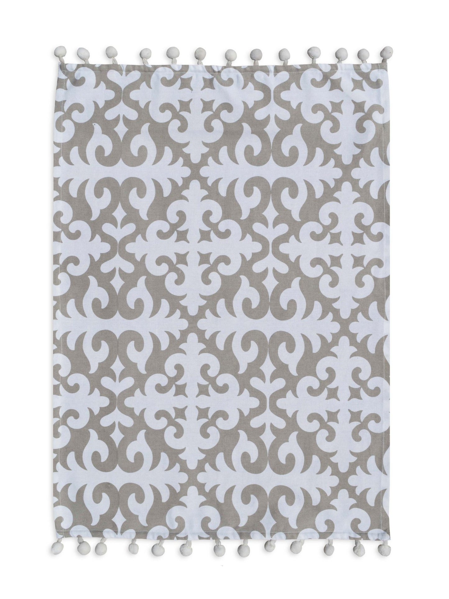 Kitchen towel, Grey print on white, moroccan print, 100% cotton, size 20"X28"