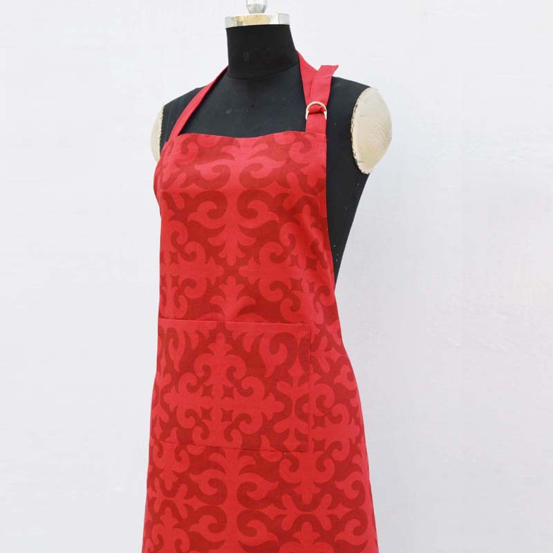 Christmas apron, moroccan print, red color, 100% cotton, kitchen accessory, size 27"X 35"