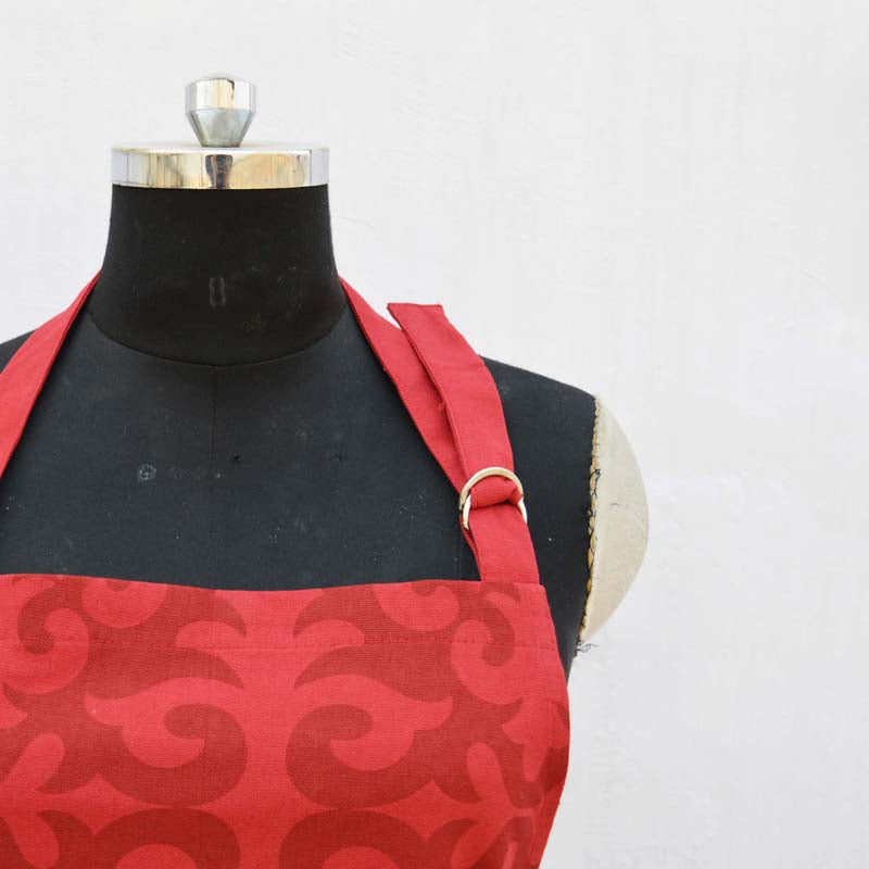 Christmas apron, moroccan print, red color, 100% cotton, kitchen accessory, size 27"X 35"