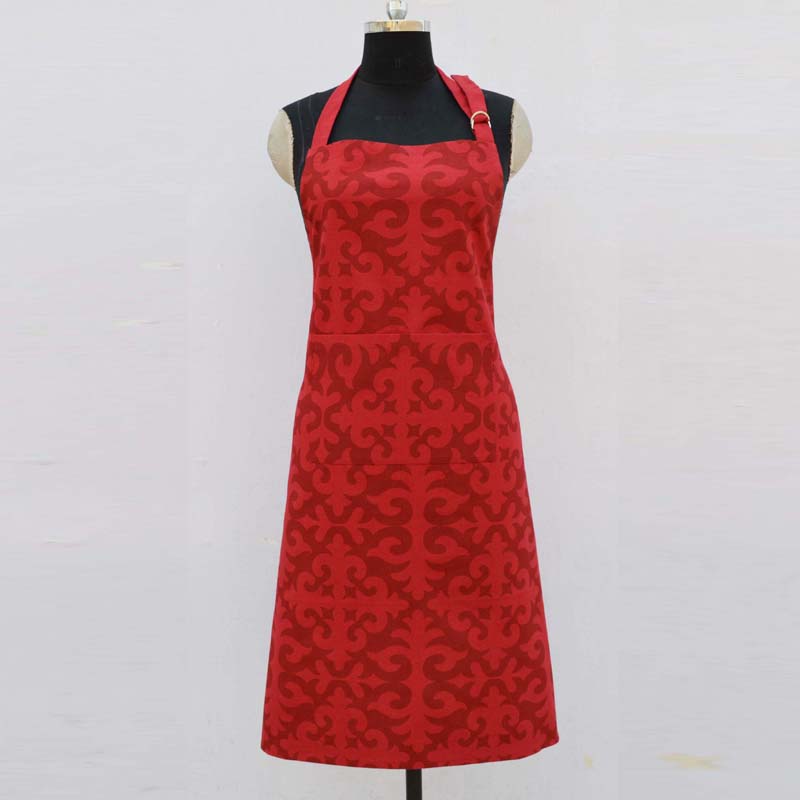 Christmas apron, moroccan print, red color, 100% cotton, kitchen accessory, size 27"X 35"