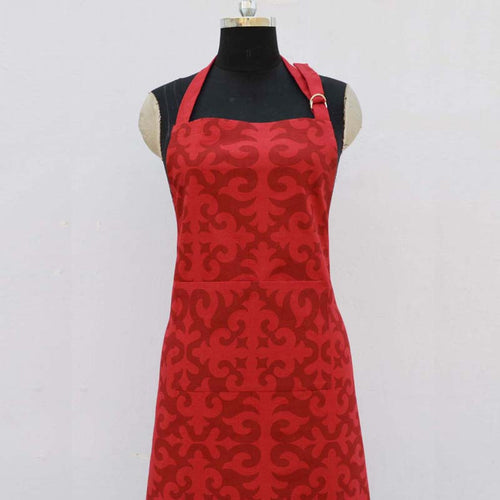Christmas apron, moroccan print, red color, 100% cotton, kitchen accessory, size 27"X 35"