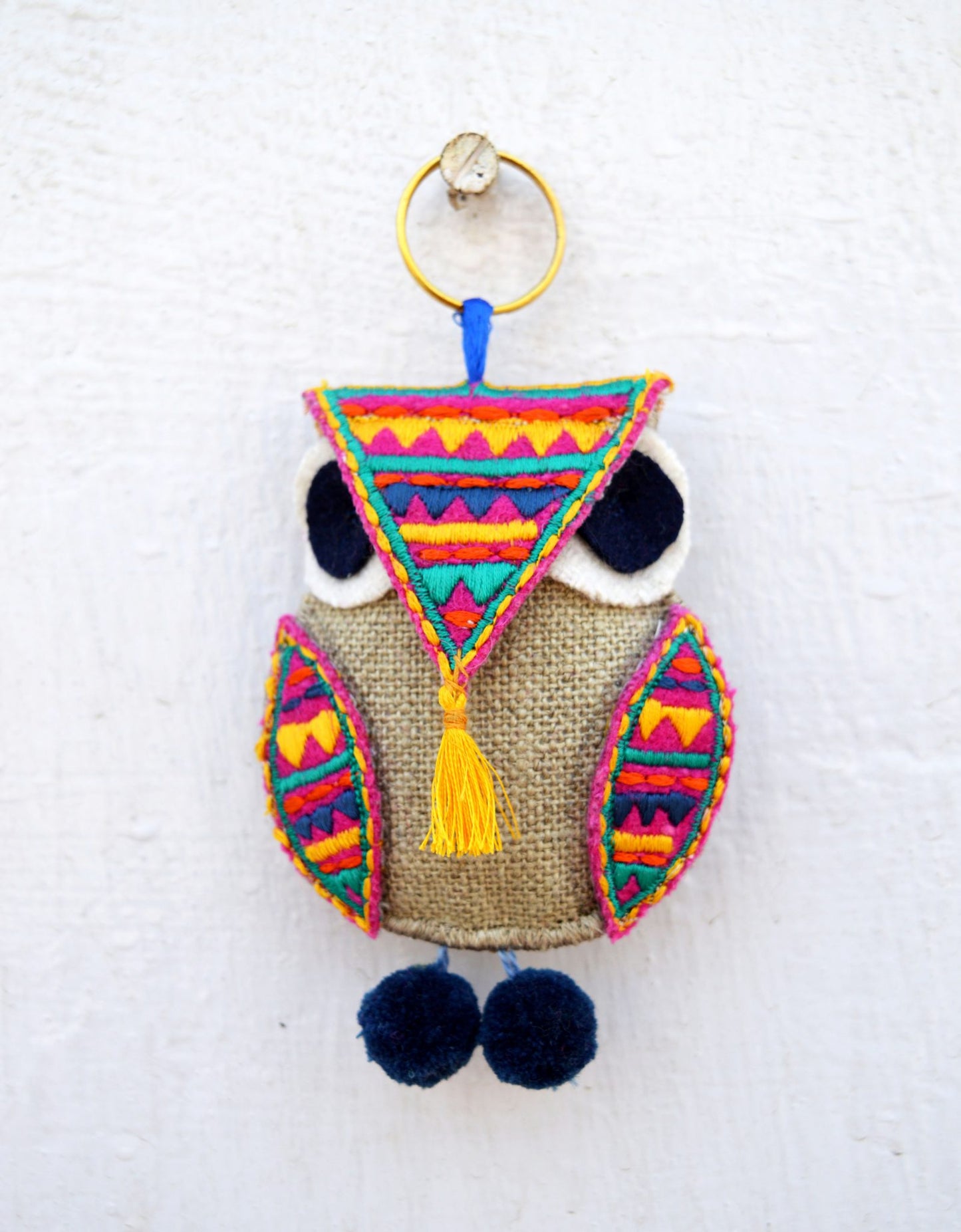 Multicolor Owl key ring, tassel, handmade, boho bag charm, size 5 inches or 13 cms
