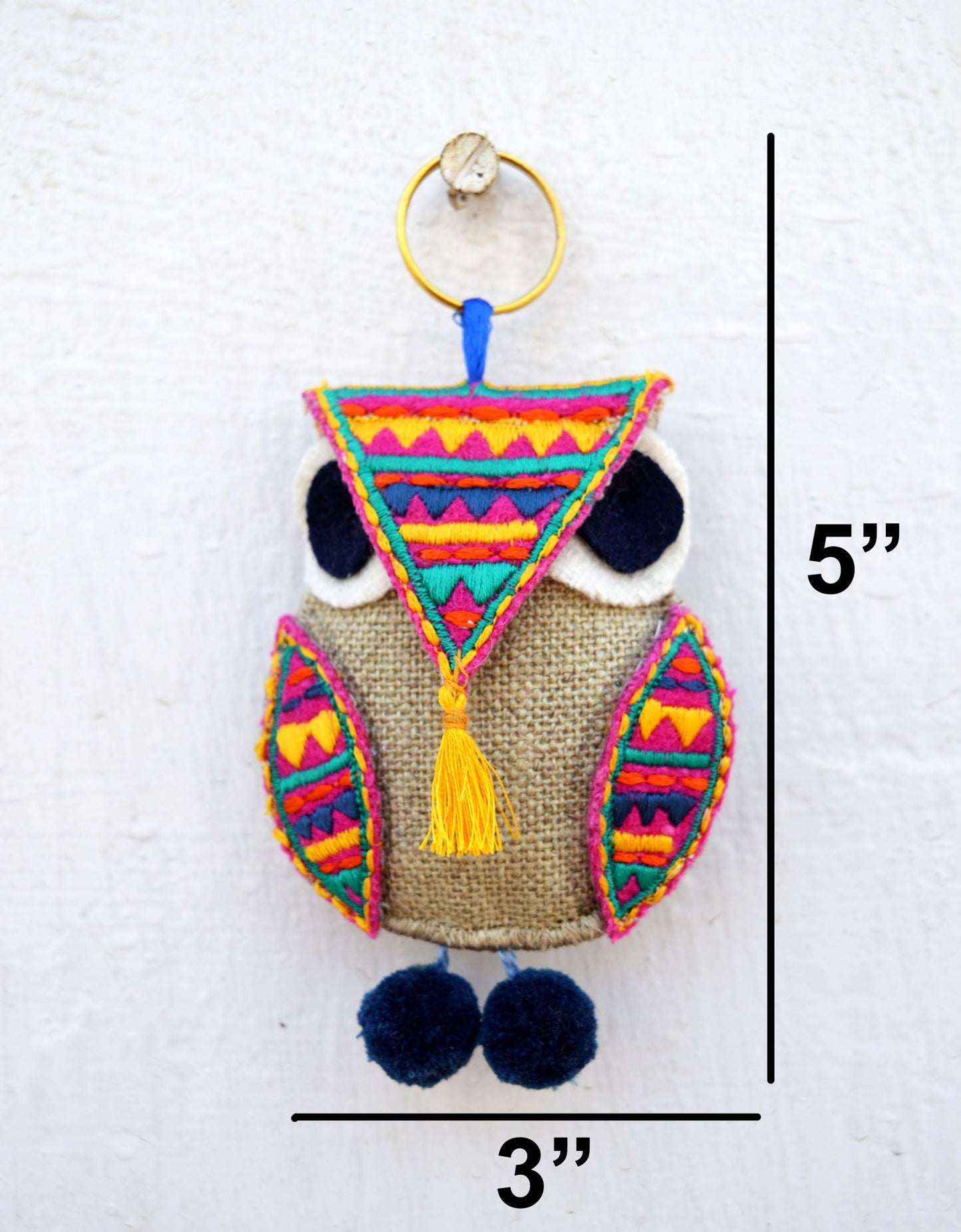 Multicolor Owl key ring, tassel, handmade, boho bag charm, size 5 inches or 13 cms