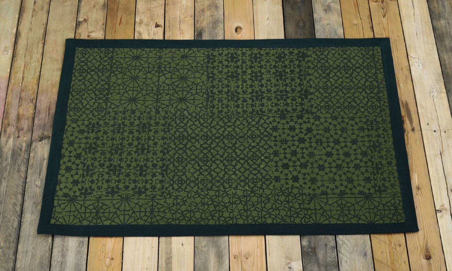 Cotton printed rug, Green colour geometric print, sizes available
