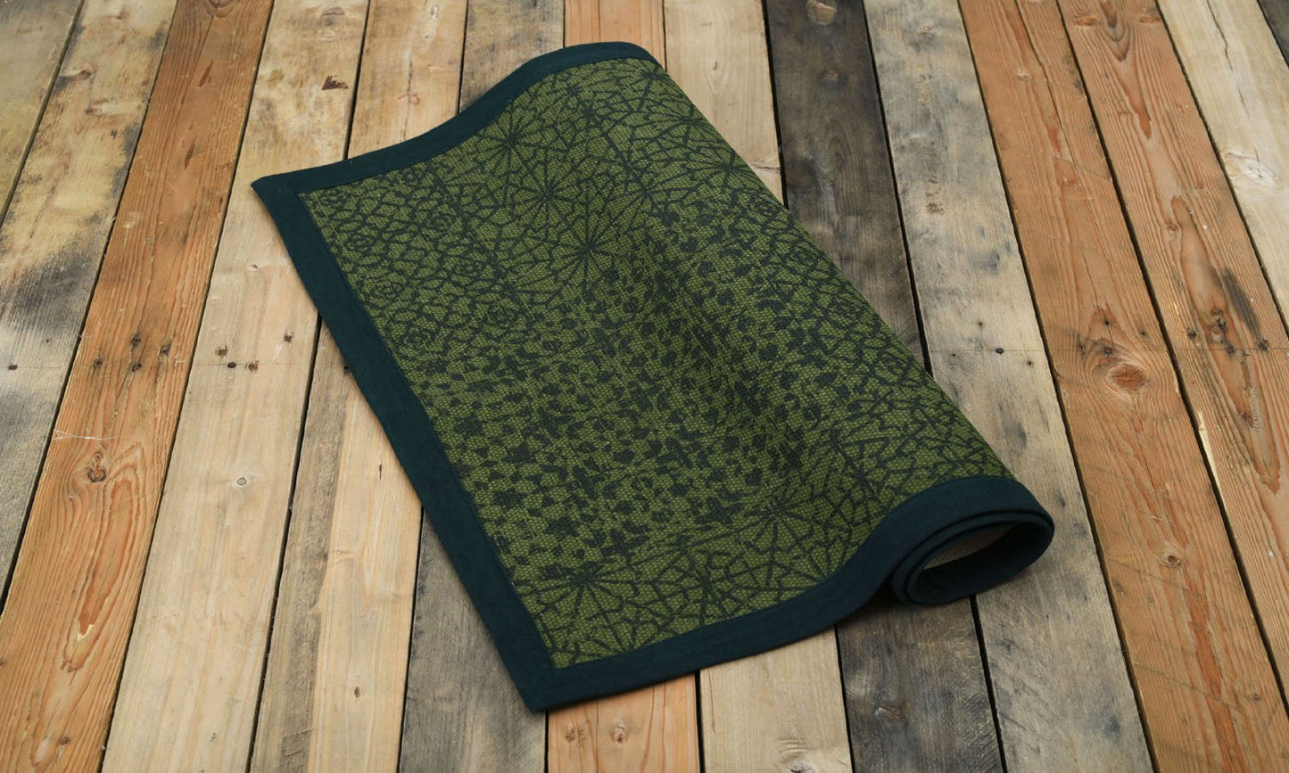 Cotton printed rug, Green colour geometric print, sizes available